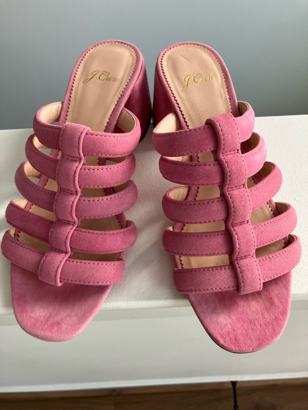 J. Crew Pink Suede Multi-Strap Slide Mules